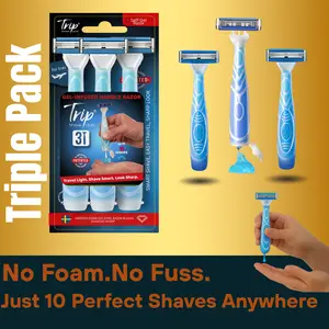 Trip Triple Pack Steel Razors with Aloe Gel - 3 Self-Gel Razors for Travel - No Foam No Fuss - Perfect for Frequent Travelers Steel