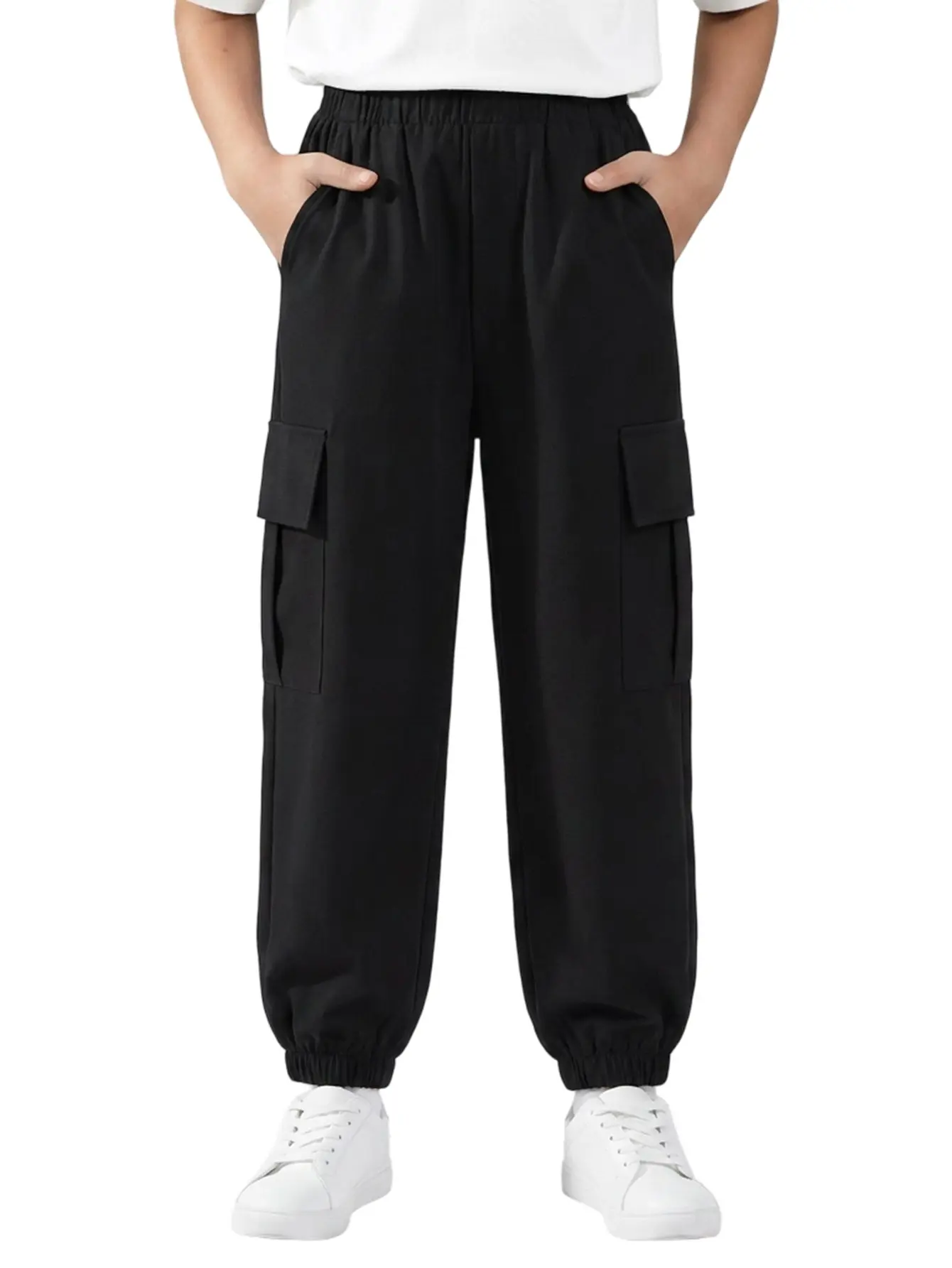 Boys' Multi-Pocket Cargo Jogger Pants (3-12Y), Elastic Waist Loose Casual Sport Trousers, Breathable Wear-Resistant Bottoms for School, Outdoor Activities