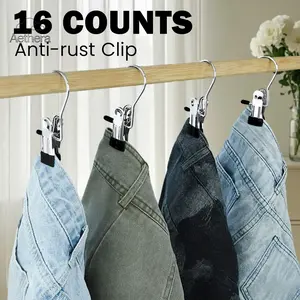 16Pcs Premium Hanging Hooks Clips TikTok Viral Heavy Duty Stainless Steel Boot Hangers Space Saving Durable Organizer for Home Closet Bathroom Laundry Room Travel Essentials Anti Rust No Scratch No Wrinkle