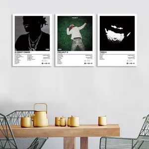 3-piece set of music album cover canvas posters, Art wall decoration, featuring album titles such as "A Great Chaos," in a hip-hop/pop style, minimalist design, a gift for music lovers and fans, suitable for home or office, Frameless