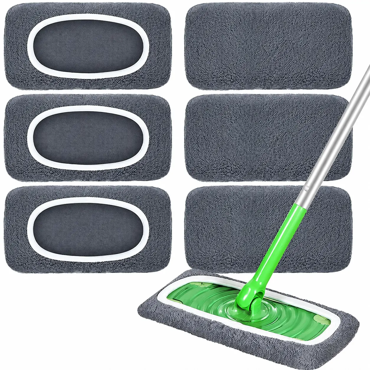 6 Convenient Gray Cleaning Mop Cloths Washable Replaceable Ultra Absorbent for Daily Home Cleaning Household Use Spin Mop Replacements Mop Head Refill mop and bucket set