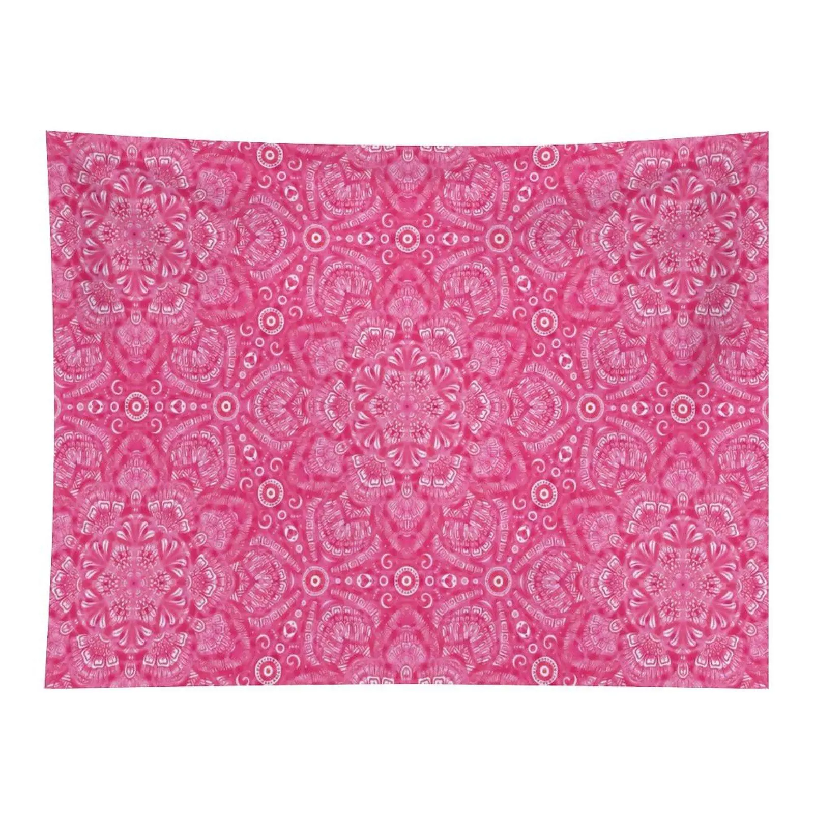 Pink Mandala Floral Tapestry Symmetrical Boho Geometric Flower Pattern Wall Hanging Hippie Aesthetic Living Room Dorm Wall Decor