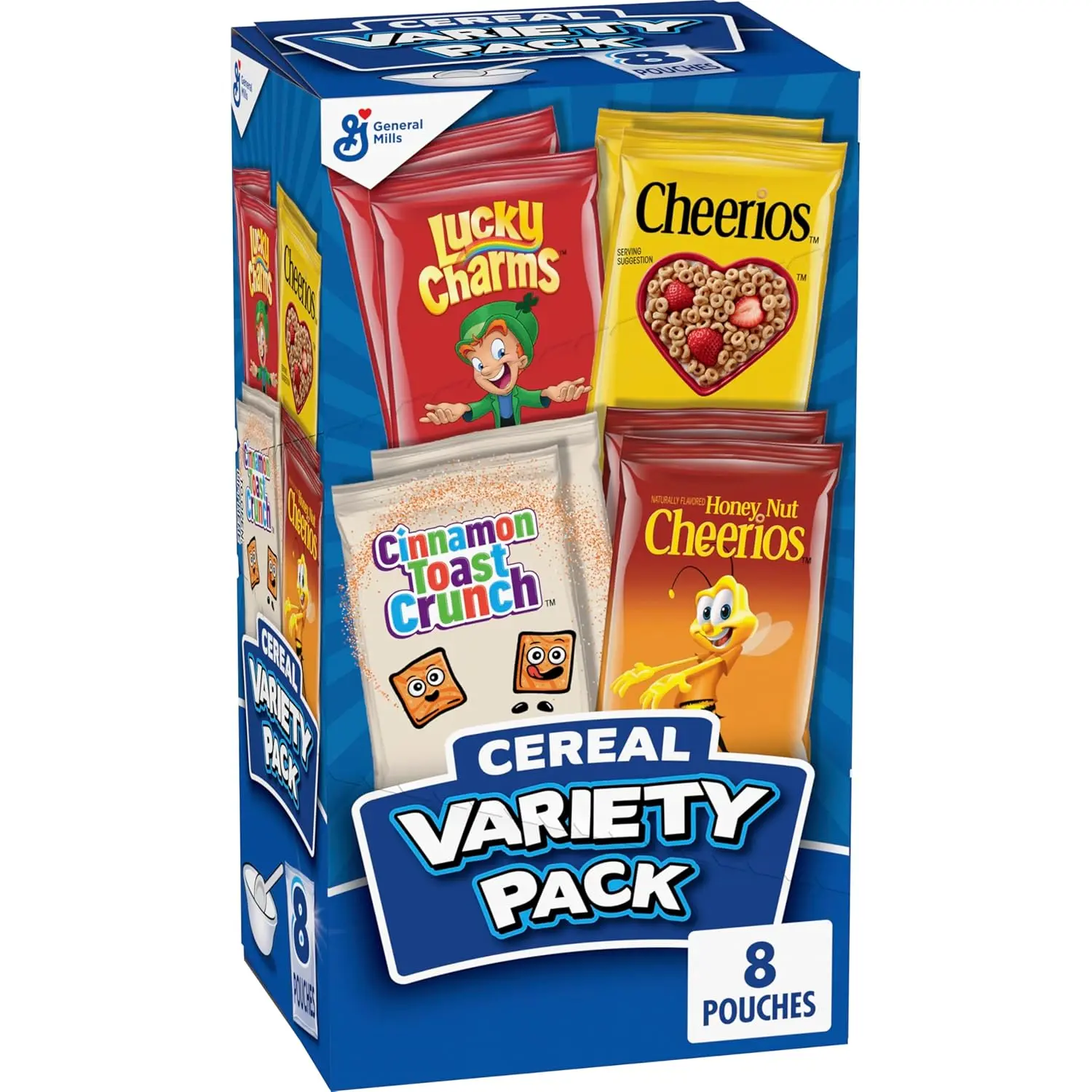 Breakfast Cereal Variety Pack, Lucky Charms, Cinnamon Toast Crunch, Cheerios, and Honey Nut Cheerios, 8 Pouches, 9.14 oz