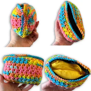 Bright Pastel Rainbow Crocheted Stash Bag - Handmade Durable Padded for glass pipes raw pouch protect your piece