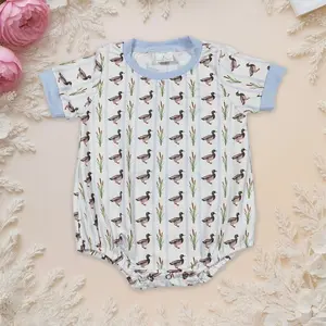Baby Boys' Striped Print Bodysuit Clothes - Summer Short-Sleeve Mallard Duck Fun Themed Romper, Comfortable Casual Adorable Boys' Jumpsuits Top