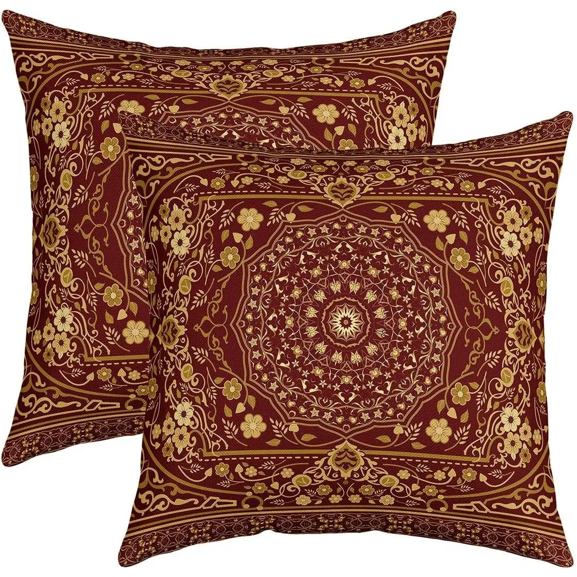 Retro Floral Throw Pillow Covers Tribal Pillow Covers Boho Antique Fashion Retro Red Yellow Cushion Covers Vintage Bohemian Fashion Cushion Cases Women Men