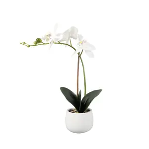 Better Homes & Gardens 15" Artificial Real Touch Orchid Flowers in White Ceramic Planter