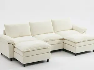 HIPIHOM Modern U-Shaped Cloud Sofa, 3-Seater Modular Sectional with 2 Movable Ottomans, Breathable Chenille Fabric, Extreme Comfort Wrap-Around Couch, Versatile Furniture for Quality Life Families, Minimalist Living Room Aesthetic(B).