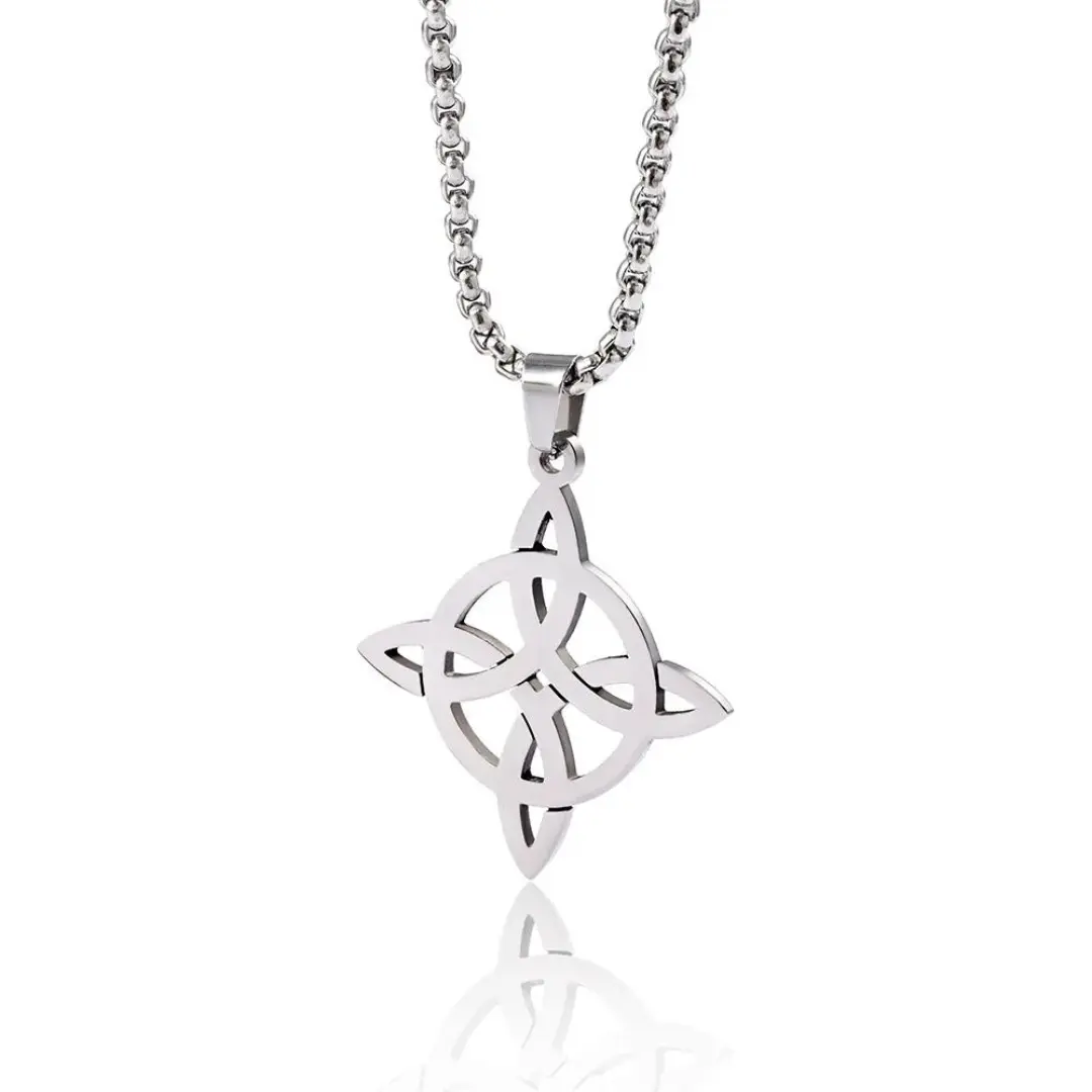 FIMENESS WITCH KNOT PENDANT AND NECKLACE (SILVER TONE STAINLESS STEEL 2.5MM ROLO CHAIN) NON TARNISH JEWELRY