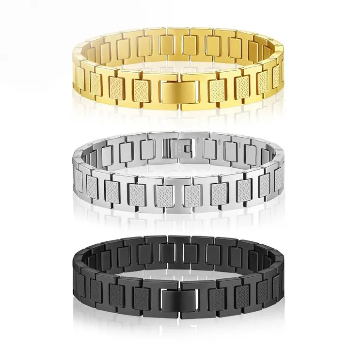 Father's Day Gift Crocodile Rectangle Link Bracelet Men Design Watch Band PVD Gold Silver Black Bracelet Jewelry Best Gift Idea 2026