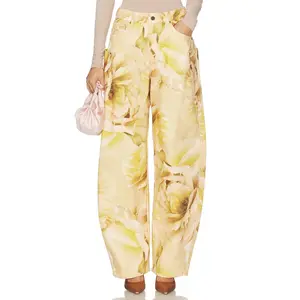 AFRM The Hr Chippy Barrel Pant in Gold Rose Print