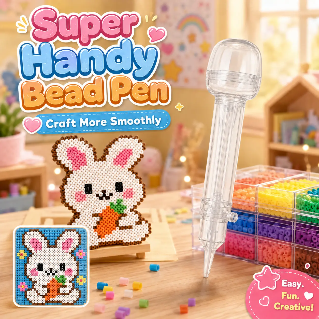 DIY Bead Art Pen for Mini Fuse Beads, Handy Bead Picker Tool with Comfortable Grip for Keychains, Pendants & Craft Projects
