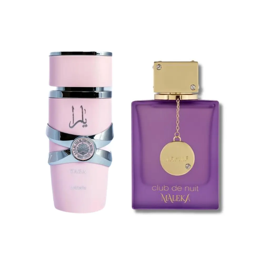 Lattafa Yara & Armaf Club De Nuit Maleka Eau De Parfum 2-Pack Bundle for Women | Long-Lasting Amber Vanilla & Elegant Fruity Floral Perfume Set | 3.4 oz Each