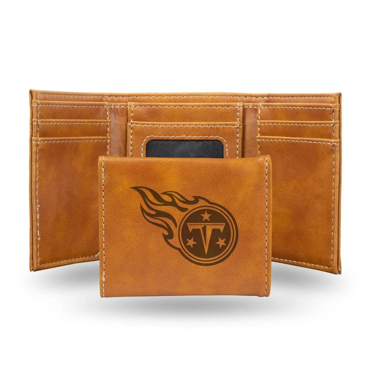Men's NFL Tennessee Titans Official Licensed Laser-Engraved Brown Faux Leather Trifold Wallet, Collectible Accessory for Football Fans, Collectibles