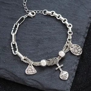 Cold Wind Cross Love Bracelet for Women High-End Retro Hip-Hop Round Beads Geometric Chain Light Luxury Jewelry Dainty Heart Zirconia