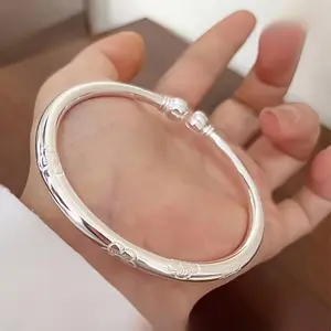 S999 Silvery Simple Style Bracelet - 999 Silver Jewelry for Women, Daily Wear and Gift, Ideal for Mother'S Day, Suitable for All Seasons
