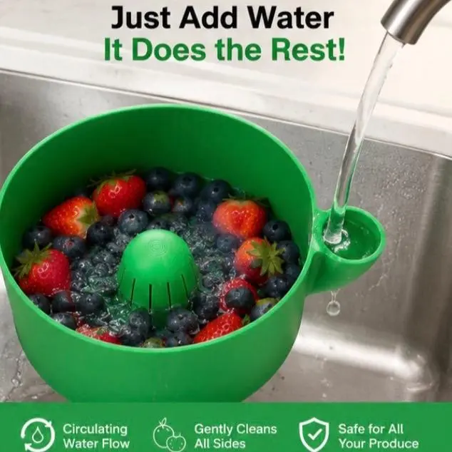 Automatic Water-Circulating Fruit Washer Bowl - Wash and Drain Berries, Grapes, Cherries