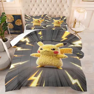 Pokémon Pattern Comforter Set, Soft And Durable Bedding Set, Includes 1 Comforter And 1 Or 2 Pillowcases, Daily Holiday Birthday Gift Bedroom Decoration For Kids And Adults