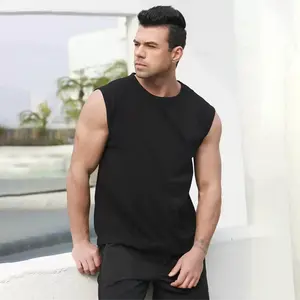 BRO PLUS Large size casual fat guy vest men's loose plus fat plus sports plus size sleeveless shirt Menswear Socks Bestie Wetsuit Basic Beige Black Crewneck Natural Plain
