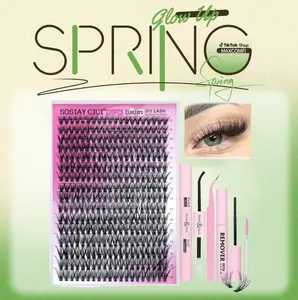 DlY Eyelash Extension Kit Summer Style 320 Pcs 40D Curl Clusters Individual False Eyelashes, Mixed 9-1ómm, with LashBond & Seal, Eyelash Tweezers, Eyelash Remover, Eye Makeup Enhancement Products, DlY Lash Extensions at Home, Mother's Day Gift Cosmetic