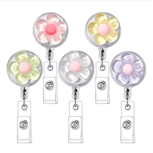 Cute Transparent Flower Badge Reel, Badge Reels Retractable, Retractable ID Holder for Women, Doctor Nurse ID Clip, 1/5 Pieces, Fashionable and Functional