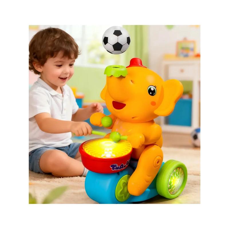 Magical Drumming Elephant Ride-On Toy, Interactive Fun With Air Floating Ball, Music & Flashing Lights, Includes 2 Foam Balls, Perfect Christmas Birthday Gift For Kids