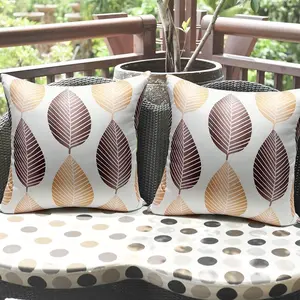 Modern Waterproof Outdoor Pillow Cover, Leaf Print, 18x18 Inches, Ideal for Garden Furniture, Balcony Chairs, Patio Relaxation