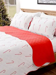 Quilt Set /Cal  Size - Christmas Quilts - 3 count Lightweight Comforter Set w/ 2 Pillow Shams - Soft Coverlet Blanket for  Seasons - Xmas Festive Holiday Bedspread - Candy Canes, 106 x 96