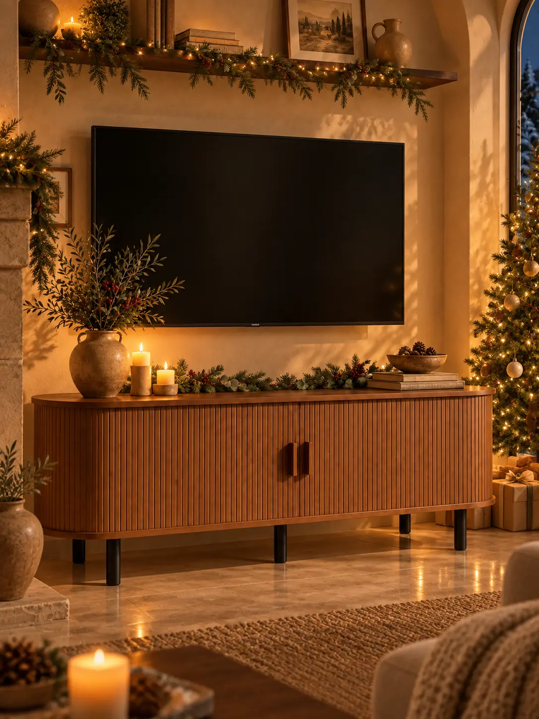 【Sliding Doors Design】ONBRILL 55"/63"/71"/86" Gorgeous Fluted TV Stand for TVs up to 60/70 Inch, Modern Entertainment Center with Power Outlet & Adjustable Shelves Storage for Living Room, Media Console,Bedroom Furniture,Christmas Gift【TiktokShopStockUp】