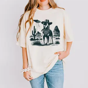 Comfort Colors Vintage Heeler UFO Shirt – Western Cowboy Australian Cattle Dog Tee, Retro Alien Red Blue Heeler T-Shirt, Gift Heeler Mom Dad, Funny Cattle