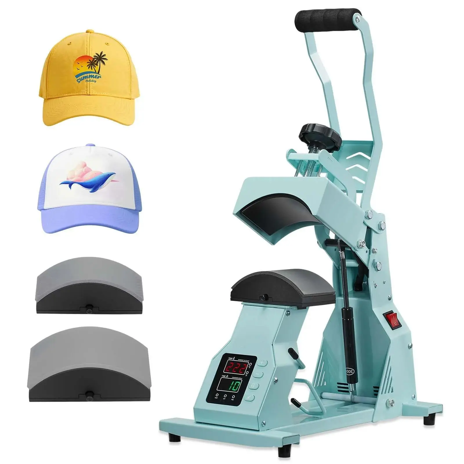 Hat Heat Press Machine, 2 Interchangeable Heating Platens, Dual Display Precise Time & Temperature Control, 2-in-1 Cap Heat Press for HTV Iron On & Sublimation, for Baseball Caps, Headbands, Cuffs & Face Masks