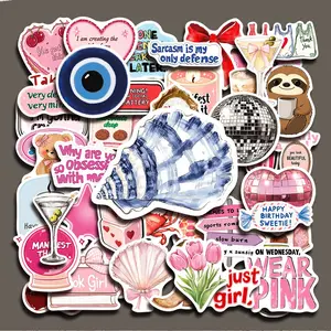 50PCS Inspirational Girl Aesthetic Stickers Pack, Motivational Feminine Quotes Illustration Vinyl Stickers for Scrapbooking, Journal, Planner, Album, Laptop, Water Bottle, Phone Case, DIY Craft Decoration, Gift Wrapping, Packaging Labels