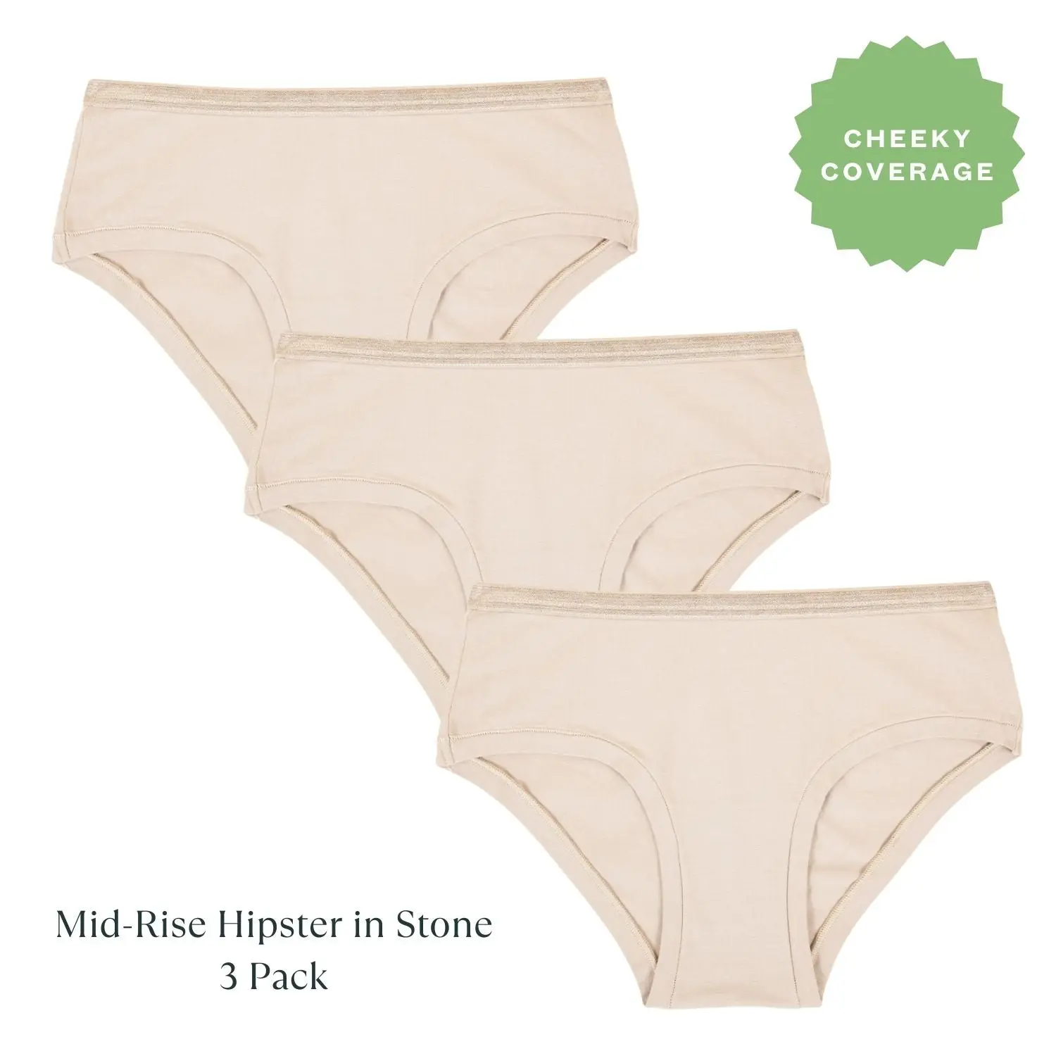 SUBSET Organic Cotton Mid-Rise Hipster in Stone 3-Pack - Women's Everyday Comfort Underwear