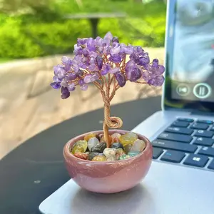 Natural Amethyst Wealth Tree Ornament, Home Office Decor, Attracts Abundance Energy, Meditation Companion, Sacred Spiritual Home Decoration