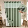 Double Layer Waffle-Pattern Shower Curtain - No Hook Snap-in Liner, Waterproof Inner & Washable White Outer Cloth, Bathroom Accessory for Home/Hotel/Dorm, 72x75 Inch