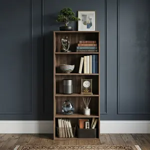 - Multi-Color 6-Tier Open Bookshelf (Rustic Brown/Black/White/Camel Brown/Natural Beige, Walnut Wood), Adjustable Shelves, Floor Standing, 9.4"D X 23.6"W X 63.1"H, Office Storage