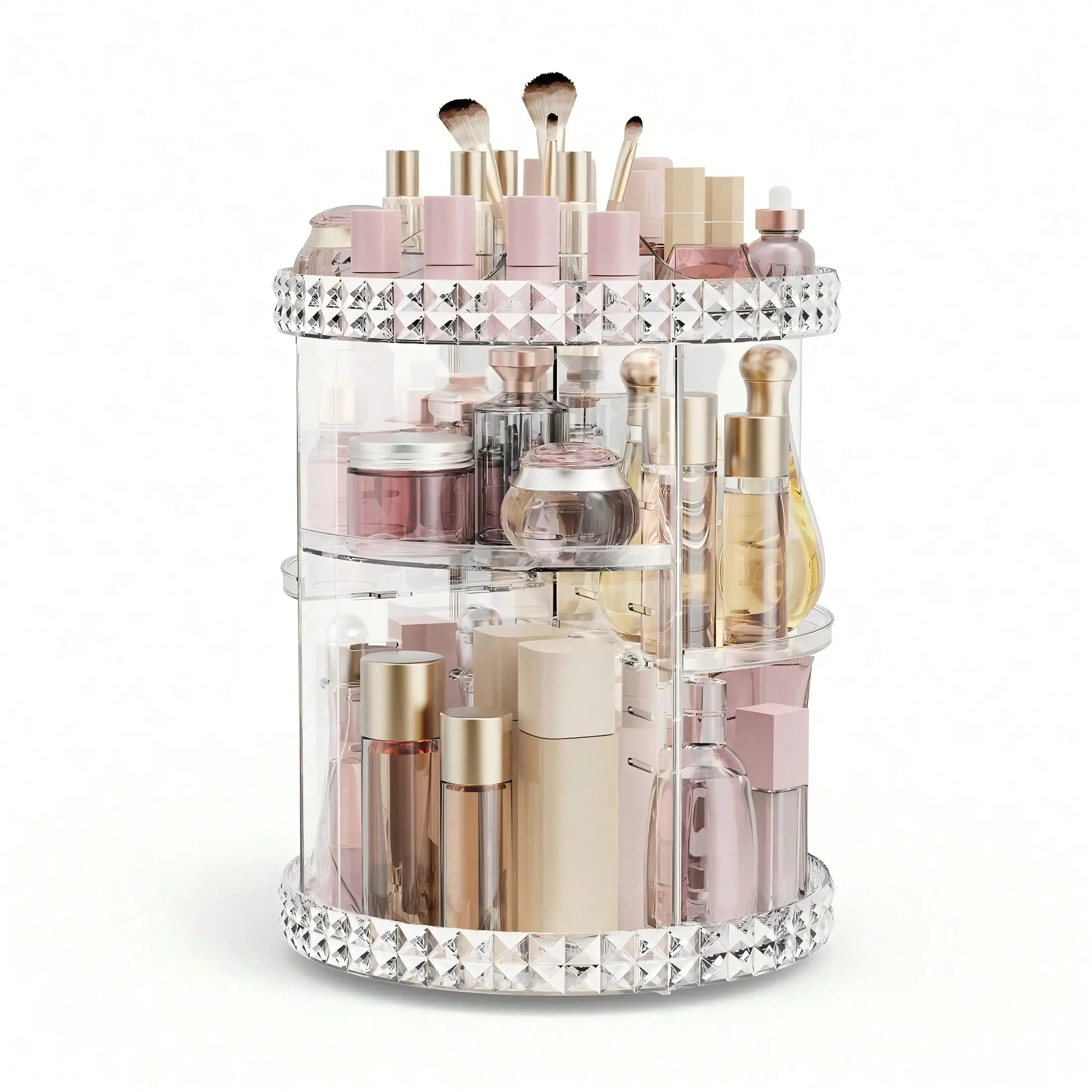 Transparent Rotating Makeup Organizer - 360° Spinning Cosmetic Org., Adjustable Layer Storage Rotating Tray, Lazy Gadget for Dresser & Bathroom, Ideal Gift for Her/Mom/Wife