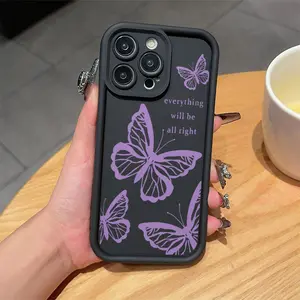 High Column Black Full-Screen Butterfly Pattern Design iPhone Case Compatible with iPhone 17 Pro Max 16 16e 15 14 Plus 13 12 Mini 11 Air X XS 2D Printing Soft TPU Cover with Raised Edges