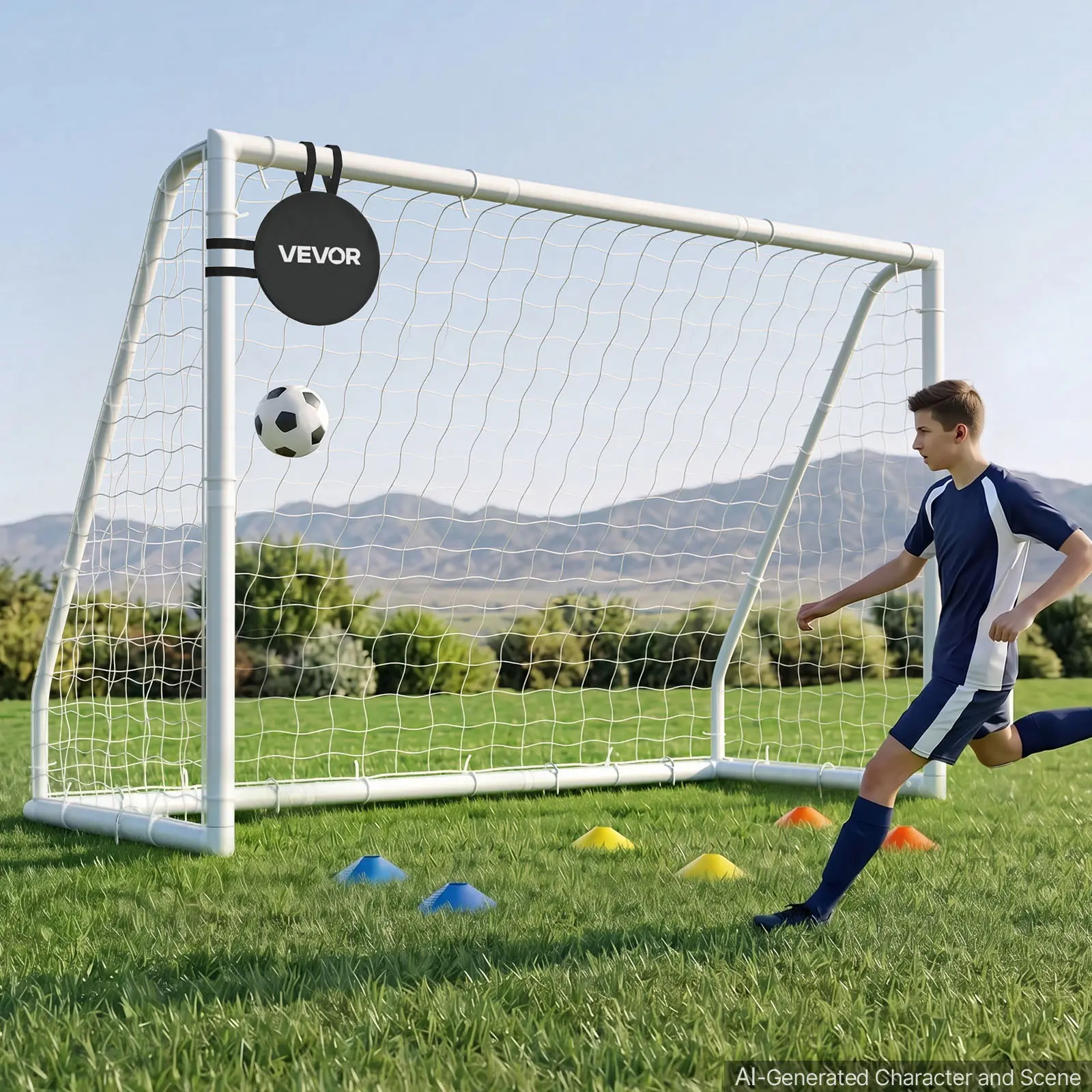 VEVOR 10x6.5 FT Soccer Goal, Portable PVC Frame with Weatherproof PE Net for Kids' Backyard Soccer Training, Includes Target and Cones, Backyard Play, Portable Setup, Weatherproof Net