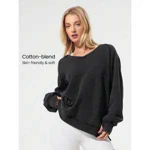 GLOWMODE Hibernate Hero Stylish Wash Chill Warm Hip-Length Ribbed V-Neck Side Split Hem Cotton Fleece-Blend Pullover Autumn Winter Outdoor Daily Casual