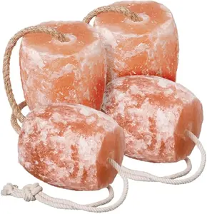 Himalayan Salt Lick 4-5 lbs | Pack of 4 | Licking Salt for Horses | Salt Lick Deer | Himalayan Licking Salt for Animals | Deer Salt Lick Block | Block Salt on Rope Flavor Savory