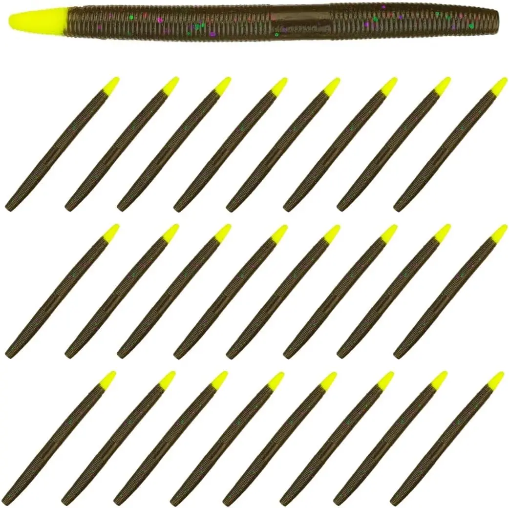 Wacky Worms/Soft Plastic Worm Stick Baits / 5.5in - 24 Pack - Durable Fishing Lures for Bass and More