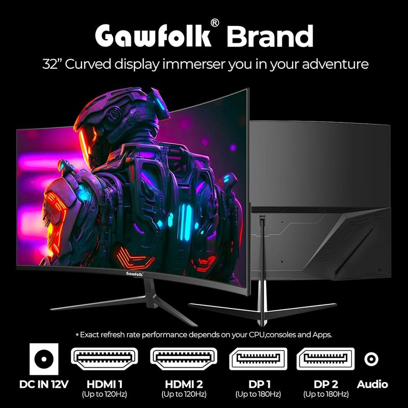 32 inch Curved Monitor 144hz/180hz Gaming Monitor 1500R QHD (2560x1440p) Computer Monitor Screen with FreeSync, DisplayPort, HDMI, Wall Mountable