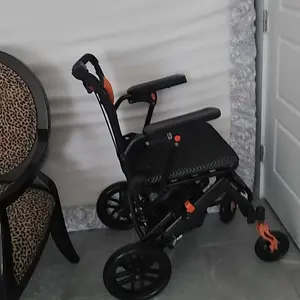 Lightweight Foldable Transport Wheelchair for Adults, Portable Travel Wheelchair with Flip-Back Armrests, Swing-Away Footrests & Locking Handbrakes