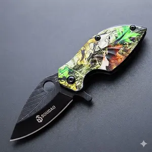 Mini Tactical Folding Knife, Camo Pattern Stainless Steel EDC Keychain Blade, Small Portable Pocket Knife for Men - Perfect for Hiking & Box Opening