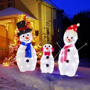 Outvita 3-Piece Set of Lighted Snowman Family with 80 LED White Lights and Stakes for Christmas Outdoor Holiday Indoor Decorative Lighted Holiday Display