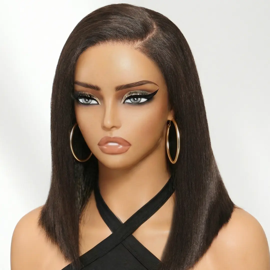Sunber 7x5 Dark Chocolate Brown Yaki Straight Bob Wig Glueless Wear&Go Human Hair With Pre Everything Wigs For Blacke Women
