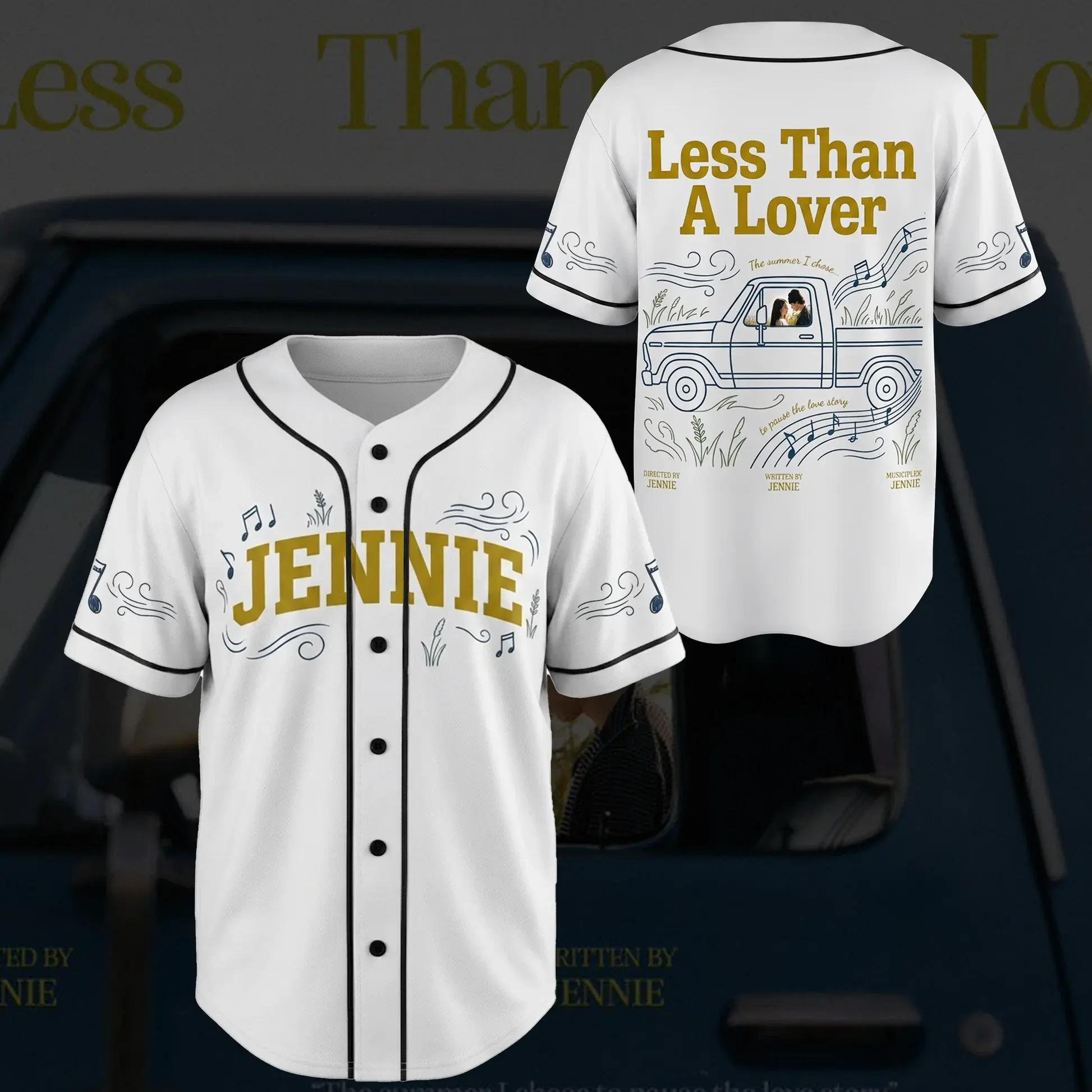 Women's Jennie "Less Than a Lover" Single Baseball Jersey, Cute Doodle Design Outfit, Gift for Fans