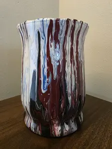 Medium Pour Paint Vase - Red, White, Blue, Black