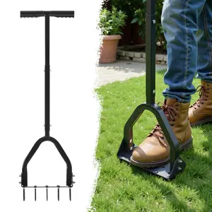 VEVOR Lawn Aerator, 9.2 in Manual Core Aerator Tool with 15 Iron Spikes, Long Handle & Wide Plate, Heavy Duty Grass Aeration Tool, Yard Aerators for Compacted Hardened Soil Lawn Aeration